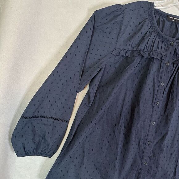Lane Bryant Top Women Plus Size 24 Blue Peasant Boho Ruffle Balloon Lace Sleeve - Picture 8 of 16